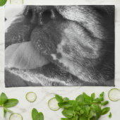 白黒英国のブルドッグの子犬 キッチンタオル (折り畳み)