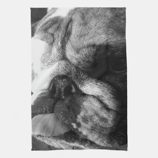 白黒英国のブルドッグの子犬 キッチンタオル (縦)