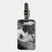 白黒英国のブルドッグの子犬 ラゲッジタグ (正面縦)