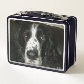 白黒英語スリンガースパニエル犬写真 メタルランチボックス (裏面)