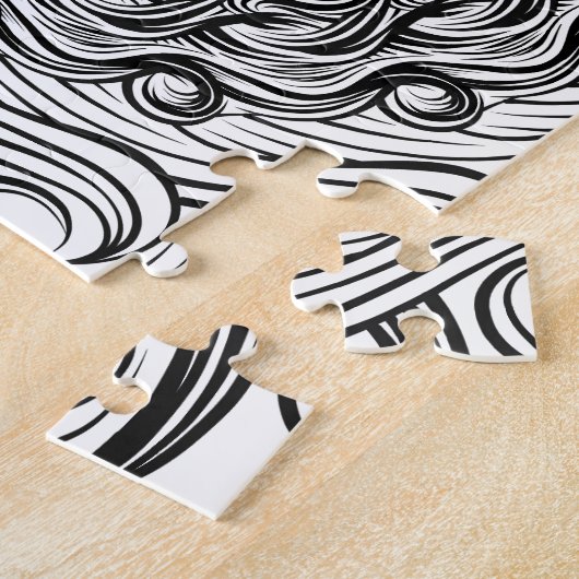 白黒華美な禅の落書きの目の錯覚 ジグソーパズル (側面)