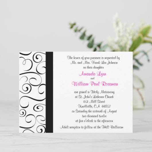 白黒華麗さの結婚式招待状 招待状 (スタンド正面)