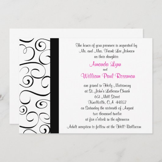 白黒華麗さの結婚式招待状 招待状 (正面/裏面)