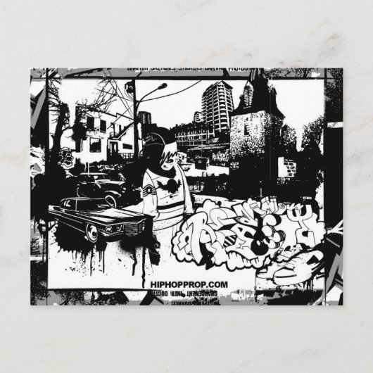 白黒落書きはがき ポストカード (正面)