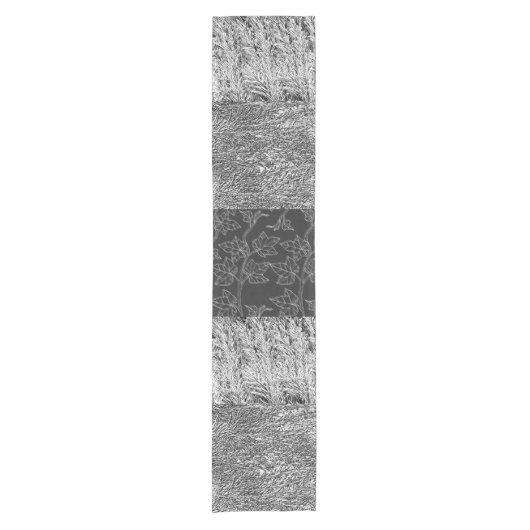 白黒葉のプリントのテーブルのランナー ショートテーブルランナー (正面)