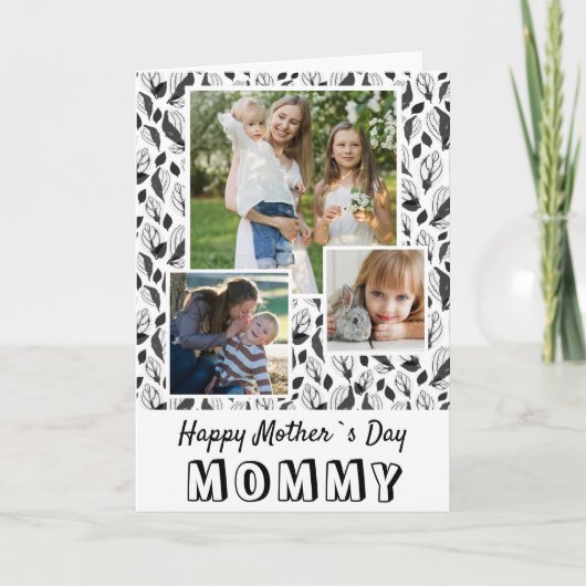 白黒葉の母の日3写真 カード (正面)