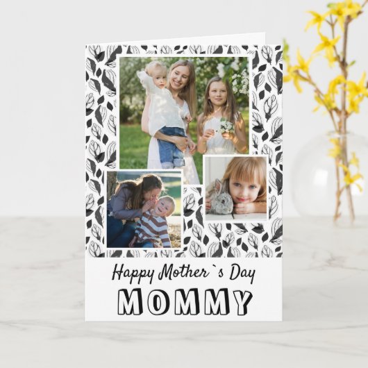 白黒葉の母の日3写真 カード (黄色い花)