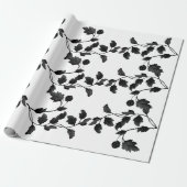 白黒葉フローラつる植物パターン ラッピングペーパー (アンロールド)