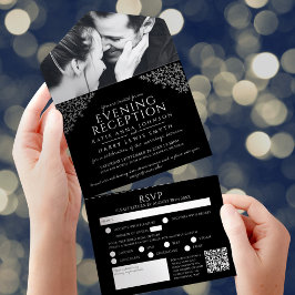 白黒葉写真夕べ披露宴RSVP QR オールインワン招待状