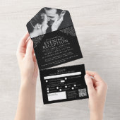 白黒葉写真夕べ披露宴RSVP QR オールインワン招待状 (貼ってはがせる)