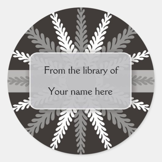 白黒蔵書票 – シルバーグレースノーフレーク ラウンドシール (正面)