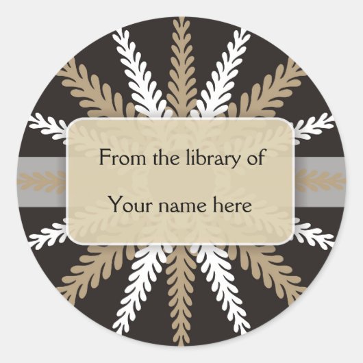 白黒蔵書票-金ゴールドスノーフレーク ラウンドシール (正面)