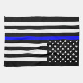 白黒薄いブルーライン米国旗 キッチンタオル (横)