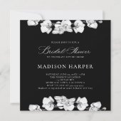 白黒蘭のスケッチエレガントブライダルシャワー 招待状 (正面)