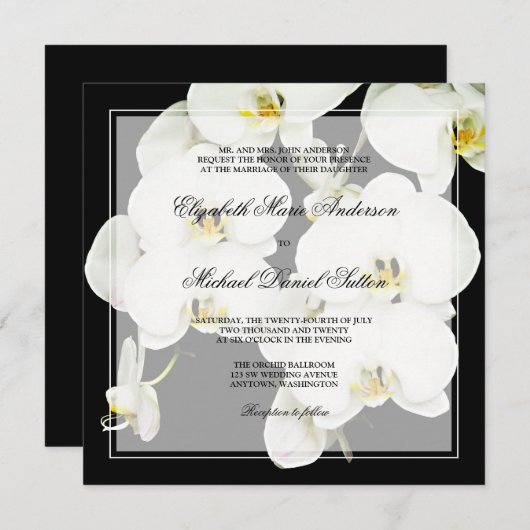 白黒蘭の結婚式招待状 招待状 (正面/裏面)