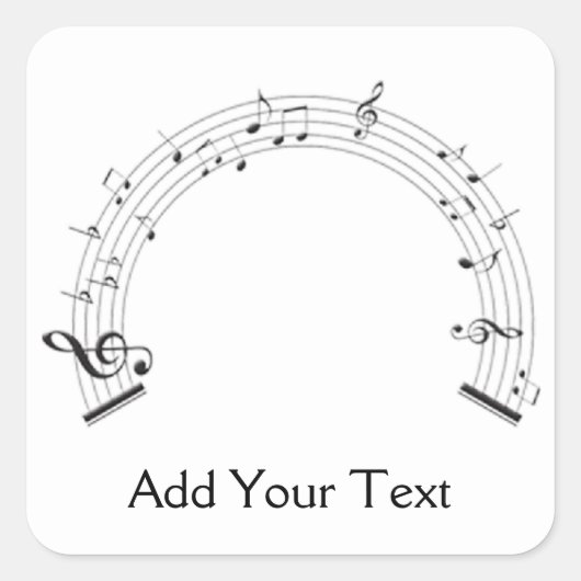 白黒虹の形の音楽スタッフ スクエアシール (正面)