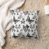 白黒蝶デザインの枕 クッション (ブランケット)