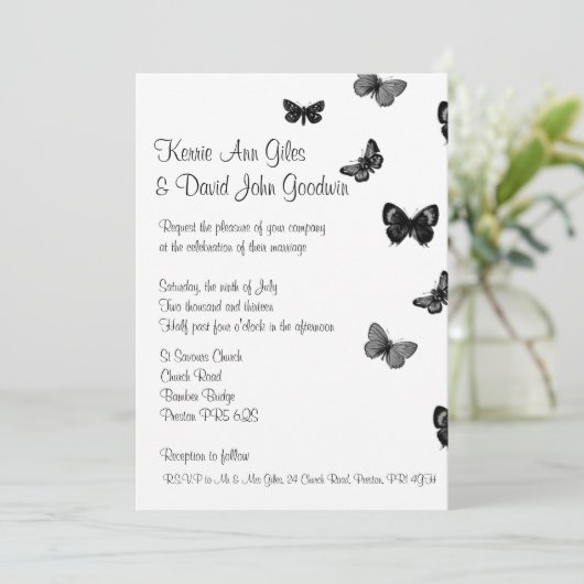 白黒蝶結婚式招待状 招待状 (スタンド正面)