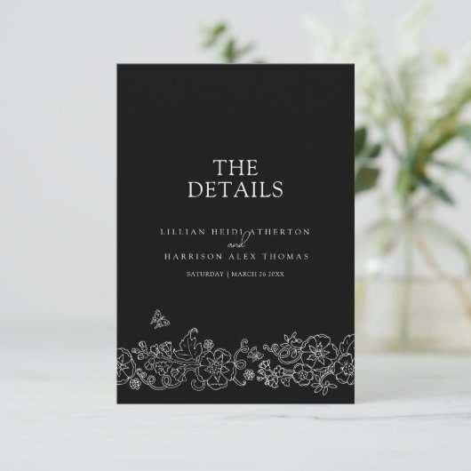 白黒蝶結婚詳細QR エンクロージャーカード (スタンド正面)