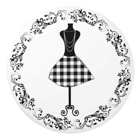 白黒裁縫ルームボダイスドレス型枠セラ セラミックノブ (正面)