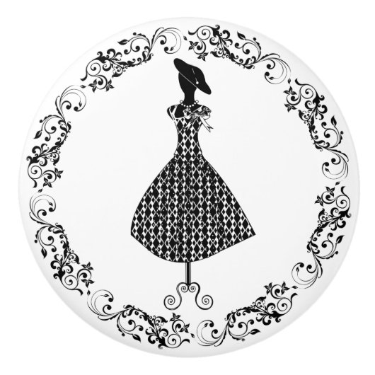 白黒裁縫ルームボダイスドレス型枠セラ セラミックノブ (正面)