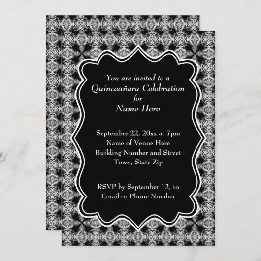 白黒装飾模様キンセアニェラ 招待状 (正面/裏面)