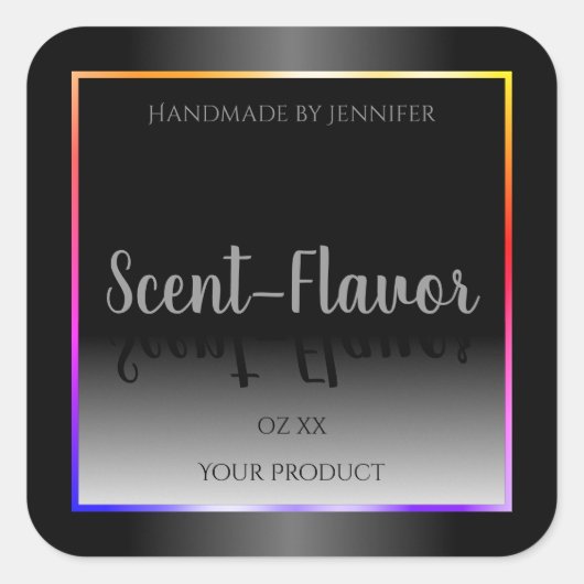 白黒製品ラベルカラフルレインボーフレーム スクエアシール (正面)