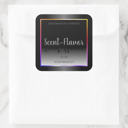 白黒製品ラベルカラフルレインボーフレーム スクエアシール (バッグ)