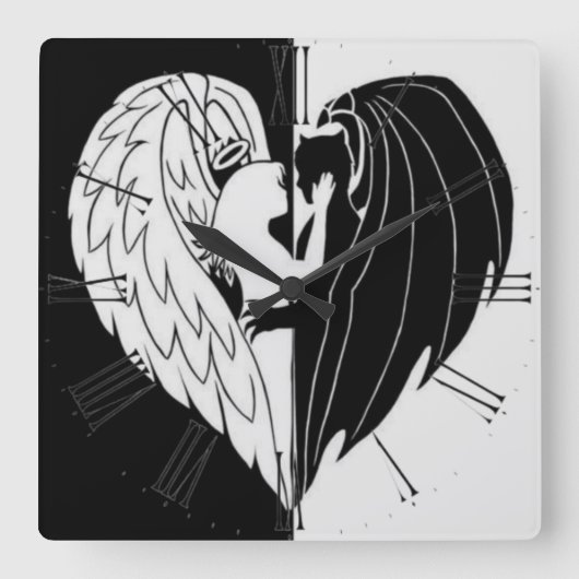 白黒角壁時計 スクエア壁時計 (正面)