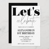 白黒誕生日の招待モダン 招待状 (正面/裏面)