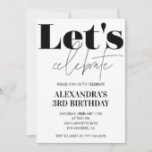 白黒誕生日の招待モダン 招待状 (正面)