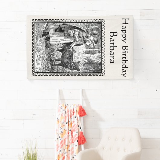 白黒誕生日スケッチレッドライディングフードウルフ 横断幕 (インサイチュ)