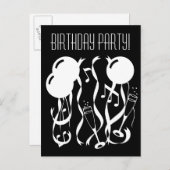 白黒誕生日パーティーの招待状 インビテーションポストカード (正面/裏面)