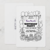 白黒誕生日パーティーへの招待 招待状 (正面/裏面)