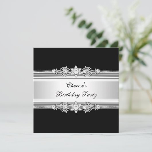 白黒誕生日パーティーシルバージュエルイメージ 招待状 (スタンド正面)