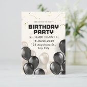 白黒誕生日モダンパーティーの招待 招待状 (スタンド正面)