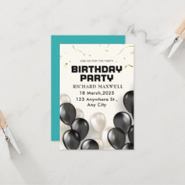 白黒誕生日モダンパーティーの招待 招待状