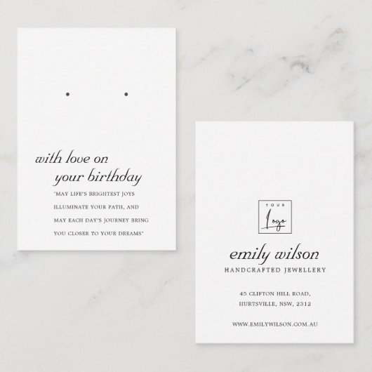 白黒誕生日友人イヤリング表示カード プレイスカード (正面/裏面)