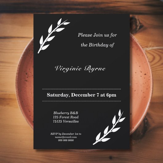 白黒誕生日招待状とオーナメント 招待状