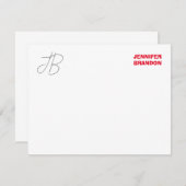 白黒赤い手書きモノグラムの名前の追加 ノートカード (正面/裏面)