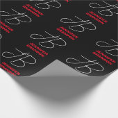 白黒赤い手書きモノグラムの名前の追加 ラッピングペーパー (角)