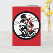 白黒赤い蝶の花悔やみや弔慰カード カード (黄色い花)