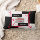 白黒赤くモダンな愛ハートの写真フレーム ランバークッション (ブランケット)