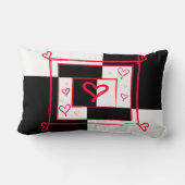 白黒赤くモダンな愛ハートの写真フレーム ランバークッション (裏面)