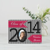 白黒赤ストライプの写真卒業招待状 招待状 (スタンド正面)