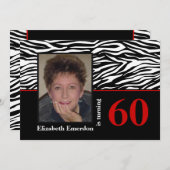 白黒赤ゼブラプリント60th birthday photo 招待状 (正面/裏面)
