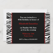 白黒赤ゼブラ印刷40th誕生日の写真 招待状 (裏面)