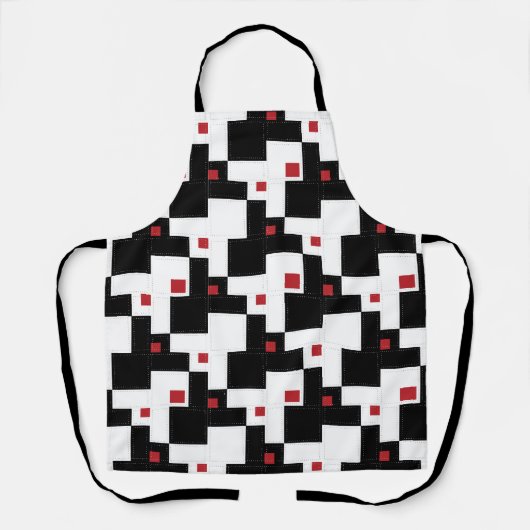 白黒赤モダンヴィンテージパッチワーク エプロン (正面)