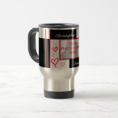 白黒赤モダン愛ハート写真フレーム トラベルマグ (正面左)