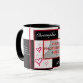 白黒赤モダン愛ハート写真フレーム マグカップ (正面左)